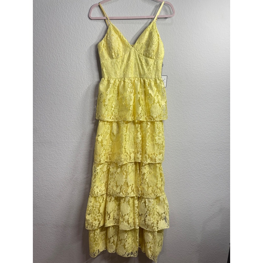 Laundry by Shelli Segal Lace Maxi Dress Size 2 XS Small yellow Tiered Ruffle NWT - Picture 9 of 11